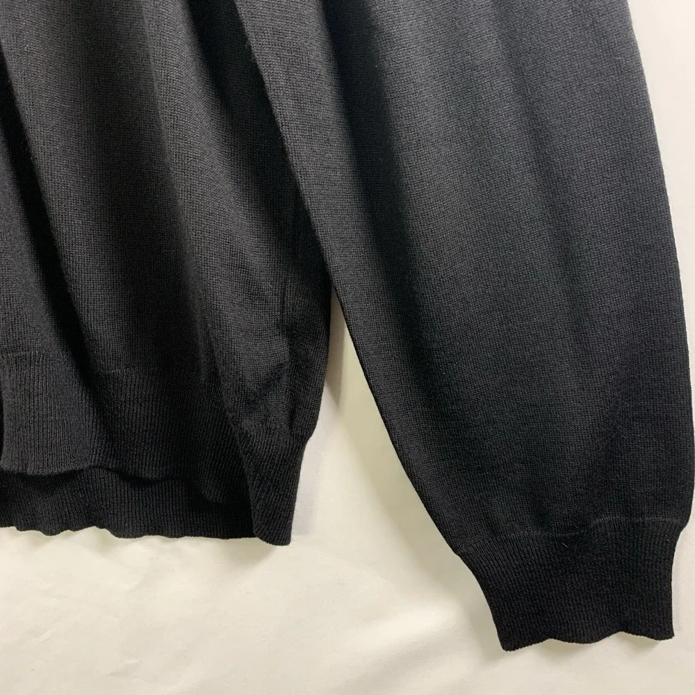 Paul Fredrick Mens Fine Merino Wool Polo Sweater Size L Black Lightweight Preppy